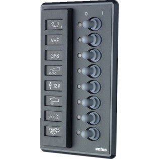 Strömbrytarpanel, 12/24 V, för 8 bladsäkringar eller automatsäkringar (16 bladsäkringar ingår)