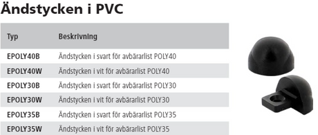 Ändstycken, svarta/vita typ EPOLY